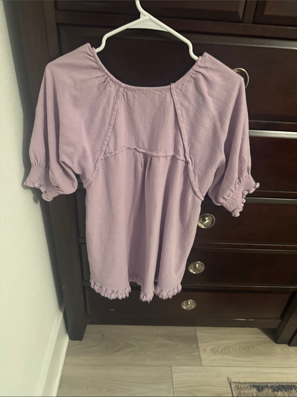 Umgee Lavender Ruffled Hem Puff Sleeve Blouse - Picture 3 of 4